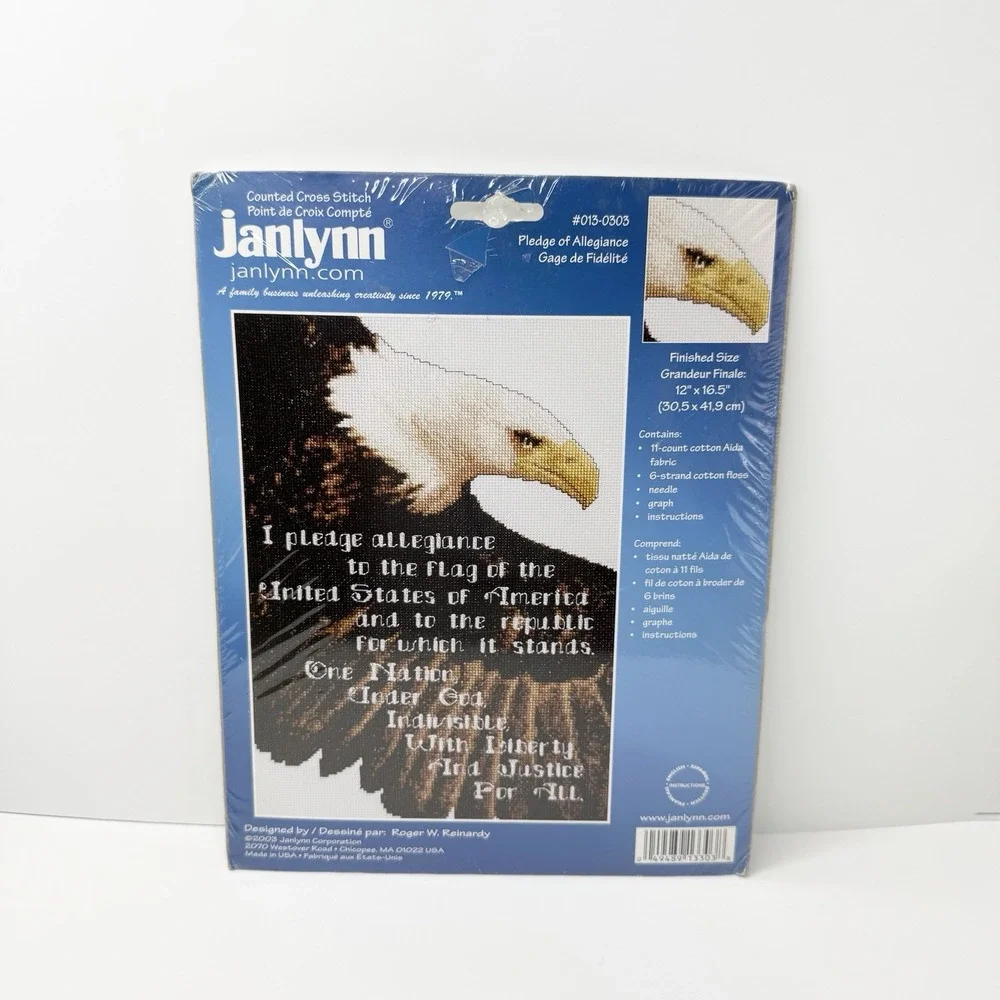Vintage 2003 Janlynn Counted Cross Stitch Kit Pledge of Allegiance Eagle